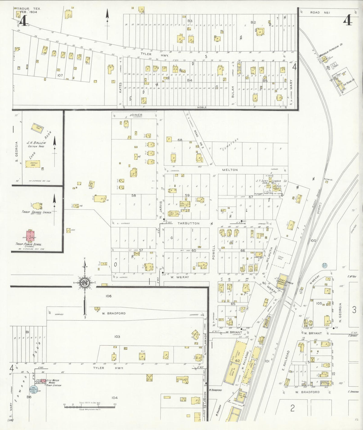 Sanborn Fire Insurance Map from Troup, Smith County, Texas (1934), Sheet #0004 - Historic Sanborn Fire Insurance Map Print, vintage old map wall art, antique decor, genealogy gift, Texas Texas map