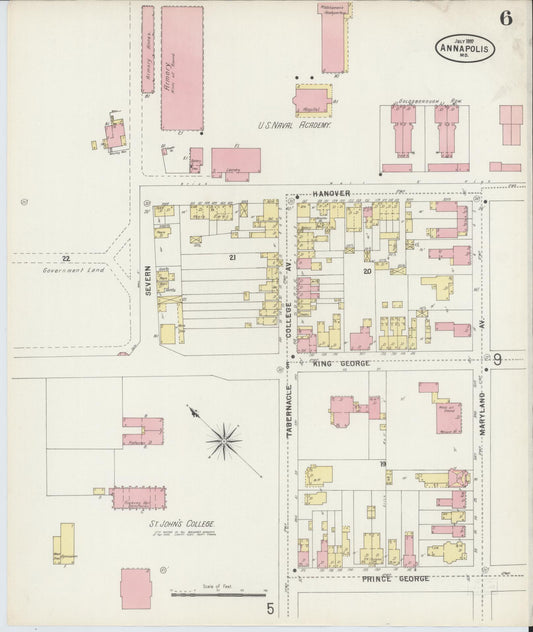 Anne Arundel, Maryland - 1897 - Sanborn Fire Insurance Map, Sheet #0006 - Historic Sanborn Fire Insurance Map Print, Anne Arundel Maryland 1897 0006 vintage old map wall art