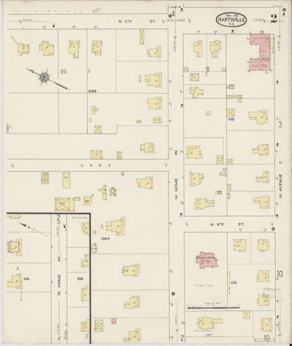 Sanborn Fire Insurance Map from Hartsville, Darlington County, South Carolina (1915), Sheet #0002 - Complete Map Set gallery image, historic Sanborn map, vintage wall art, South Carolina South Carolina