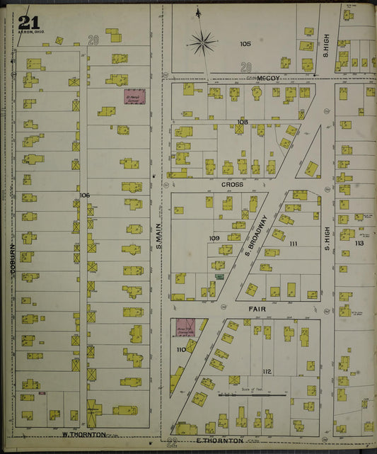 Sanborn Fire Insurance Map from Akron, Summit County, Ohio (1892), Sheet #0021 - Historic Sanborn Fire Insurance Map Print, vintage old map wall art, antique decor, genealogy gift, Ohio Ohio map