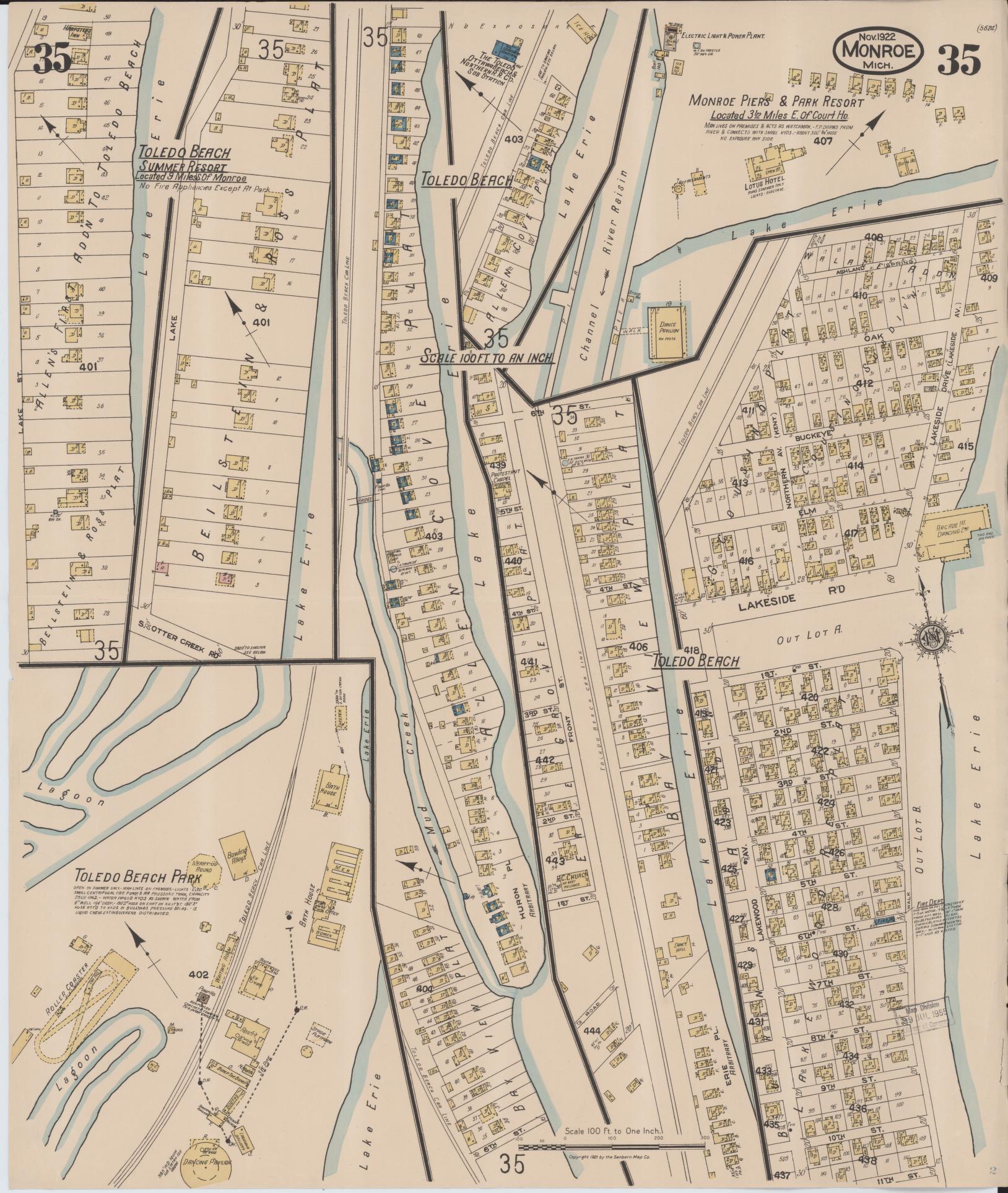 Sanborn Fire Insurance Map from Monroe, Monroe County, Michigan (1922), Sheet #0035 - Complete Map Set gallery image, historic Sanborn map, vintage wall art, Michigan Michigan