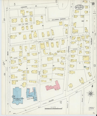 Sanborn Fire Insurance Map from Malden, Middlesex County, Massachusetts (1897), Sheet #0009 - Historic Sanborn Fire Insurance Map Print, vintage old map wall art, antique decor, genealogy gift, Massachusetts Massachusetts map
