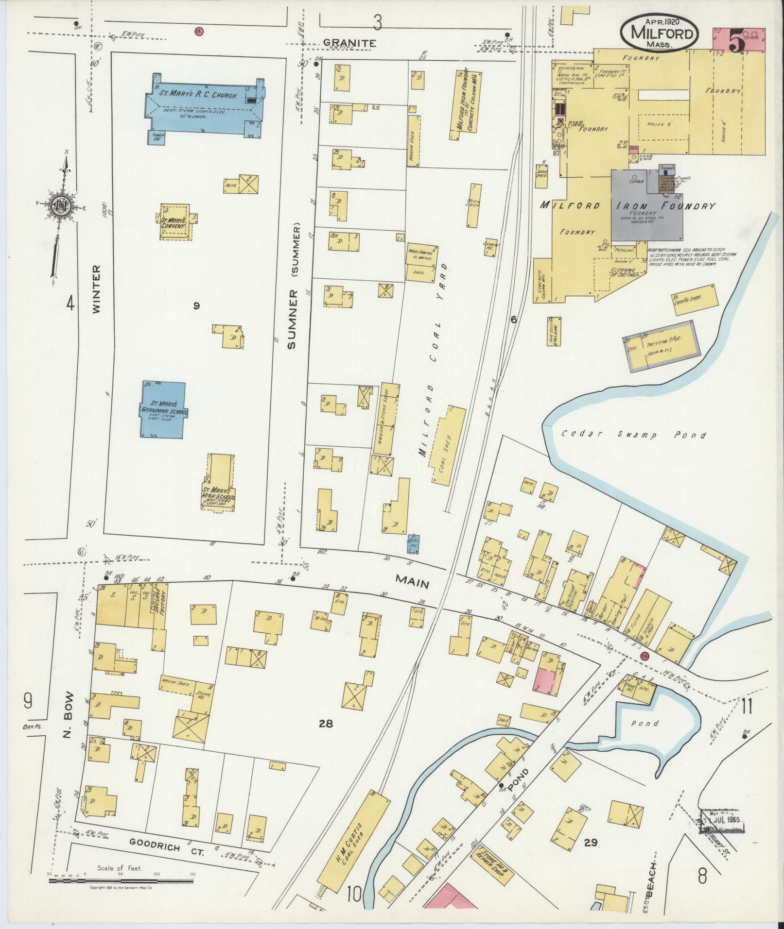 Sanborn Fire Insurance Map from Milford, Worcester County, Massachusetts (1920), Sheet #0005 - Complete Map Set gallery image, historic Sanborn map, vintage wall art, Massachusetts Massachusetts