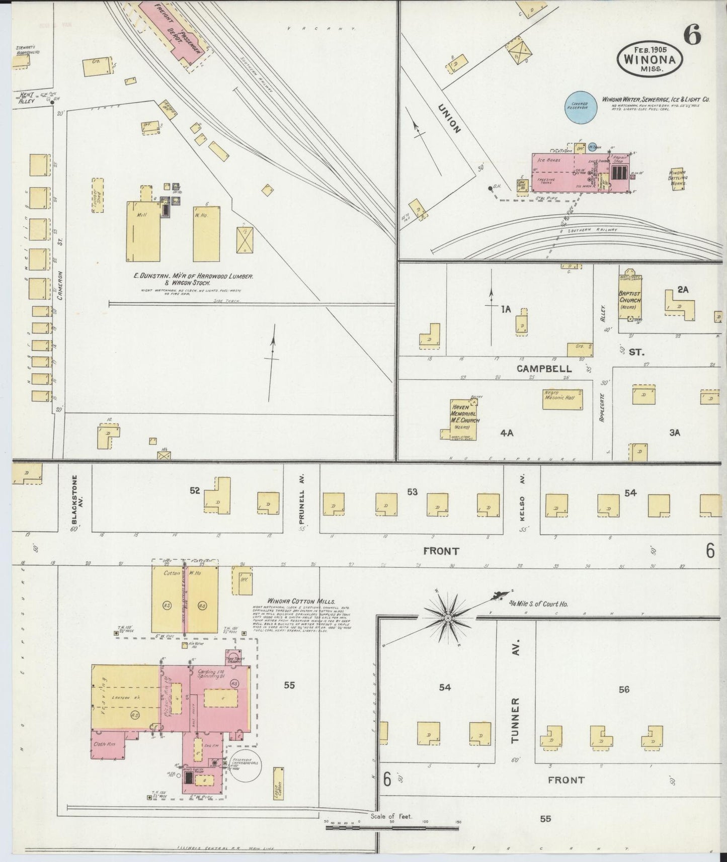 Sanborn Fire Insurance Map from Winona, Montgomery County, Mississippi (1905), Sheet #0006 - Complete Map Set gallery image, historic Sanborn map, vintage wall art, Mississippi Mississippi