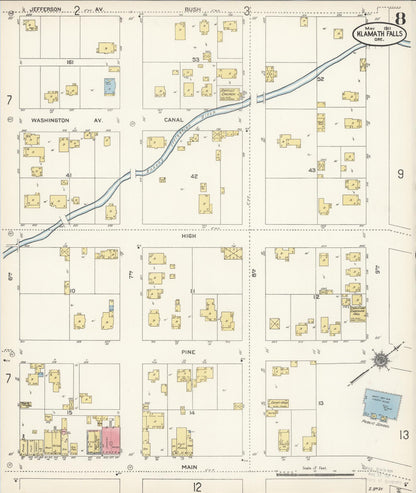 Sanborn Fire Insurance Map from Klamath Falls, Klamath County, Oregon (1911), Sheet #0008 - Complete Map Set gallery image, historic Sanborn map, vintage wall art, Oregon Oregon