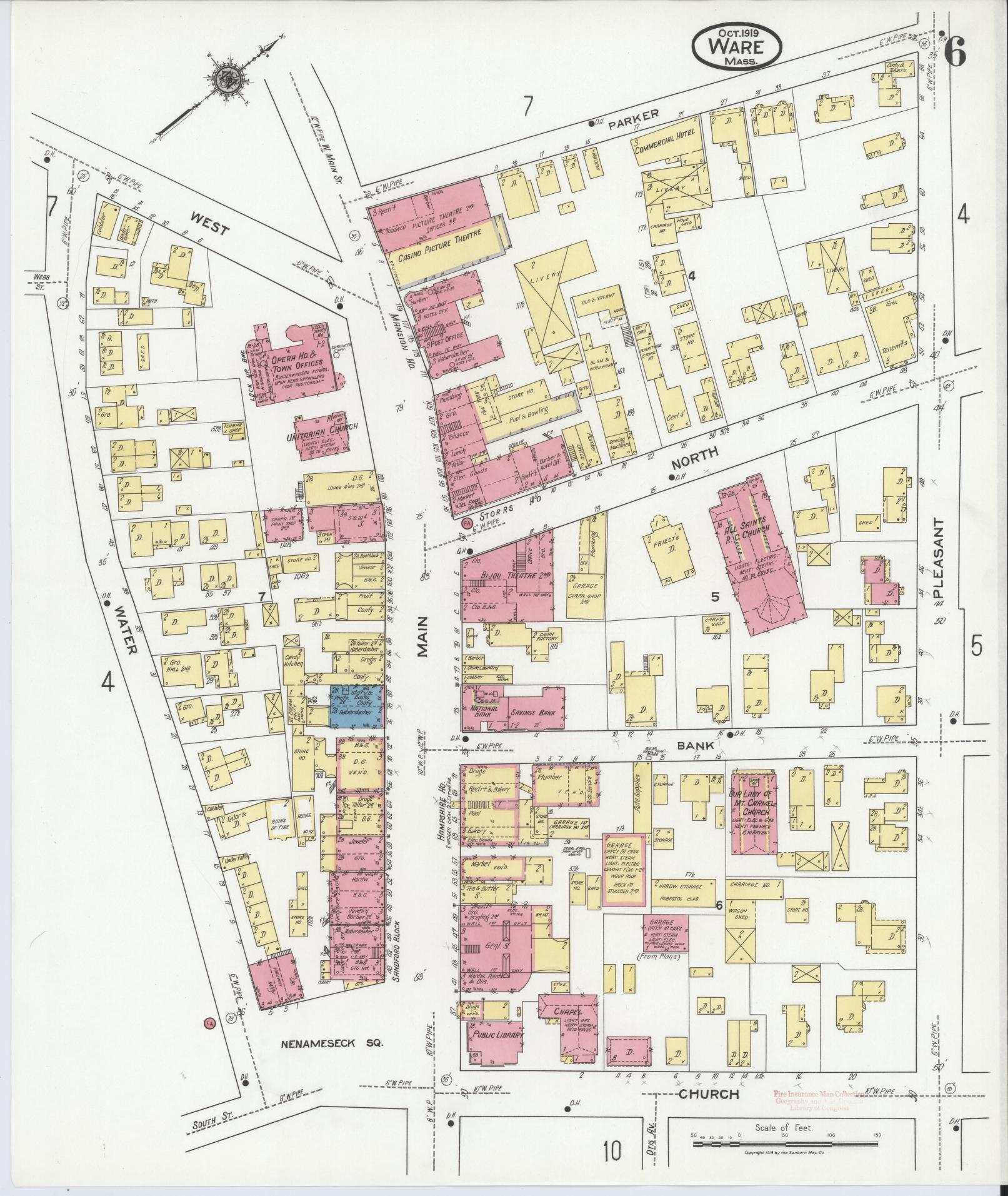 Sanborn Fire Insurance Map from Ware, Hampshire County, Massachusetts (1919), Sheet #0006 - Complete Map Set gallery image, historic Sanborn map, vintage wall art, Massachusetts Massachusetts