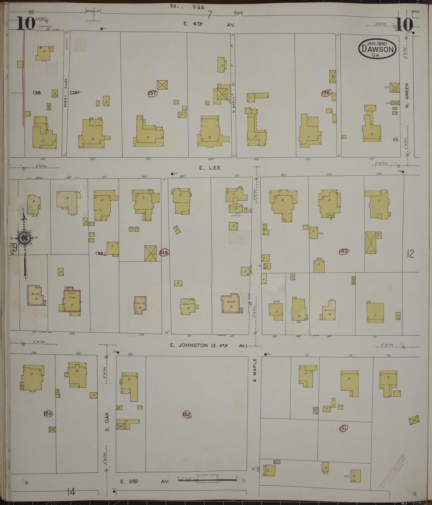 Sanborn Fire Insurance Map from Dawson, Terrell County, Georgia (1943), Sheet #0010 - Complete Map Set gallery image, historic Sanborn map, vintage wall art, Georgia Georgia