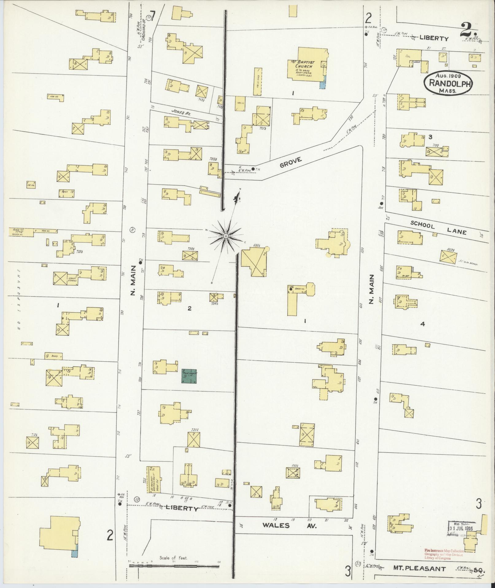 Sanborn Fire Insurance Map from Randolph, Norfolk County, Massachusetts (1909), Sheet #0002 - Complete Map Set gallery image, historic Sanborn map, vintage wall art, Massachusetts Massachusetts