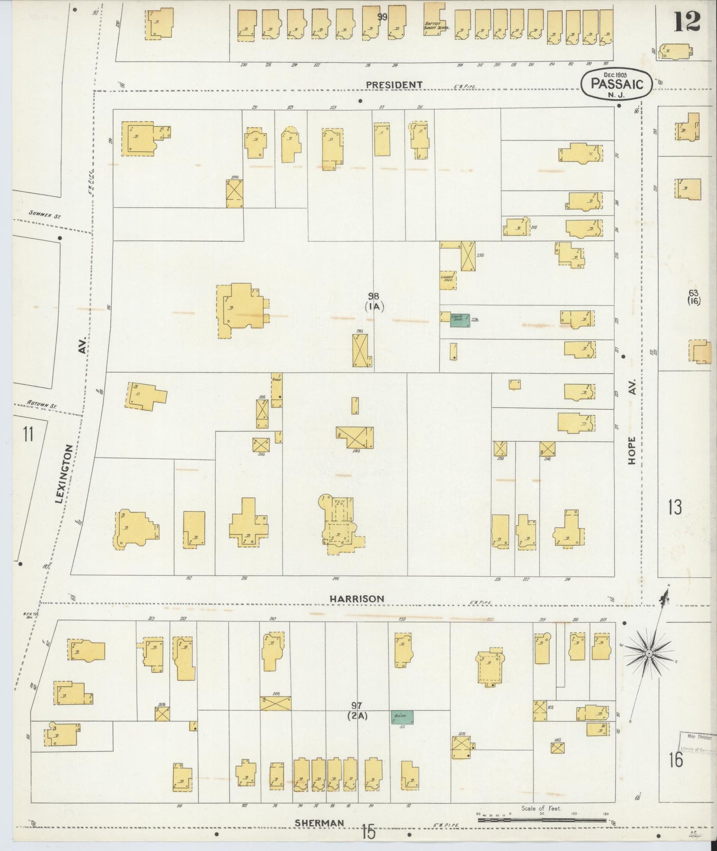 Sanborn Fire Insurance Map from Passaic, Passaic County, New Jersey (1903), Sheet #0012 - Historic Sanborn Fire Insurance Map Print, vintage old map wall art, antique decor, genealogy gift, New Jersey New Jersey map