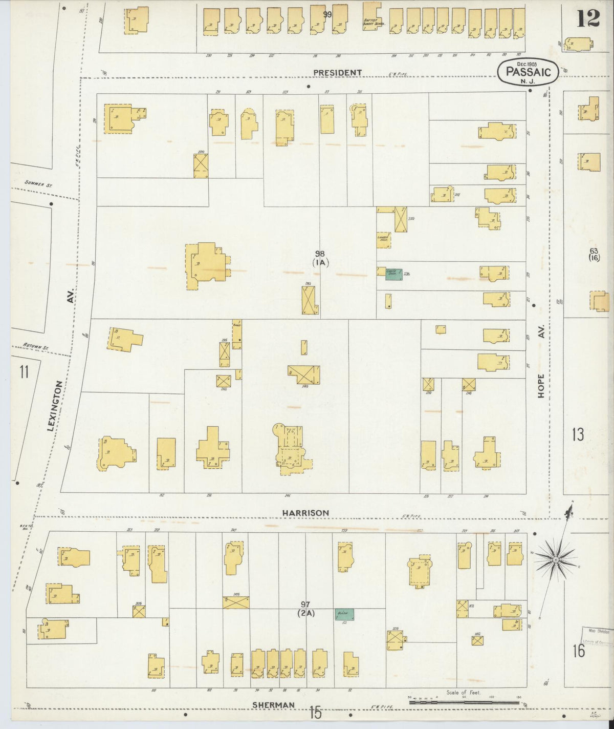 Sanborn Fire Insurance Map from Passaic, Passaic County, New Jersey (1903), Sheet #0012 - Historic Sanborn Fire Insurance Map Print, vintage old map wall art, antique decor, genealogy gift, New Jersey New Jersey map