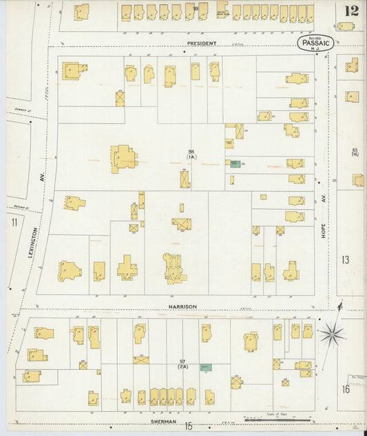 Sanborn Fire Insurance Map from Passaic, Passaic County, New Jersey (1903), Sheet #0012 - Historic Sanborn Fire Insurance Map Print, vintage old map wall art, antique decor, genealogy gift, New Jersey New Jersey map