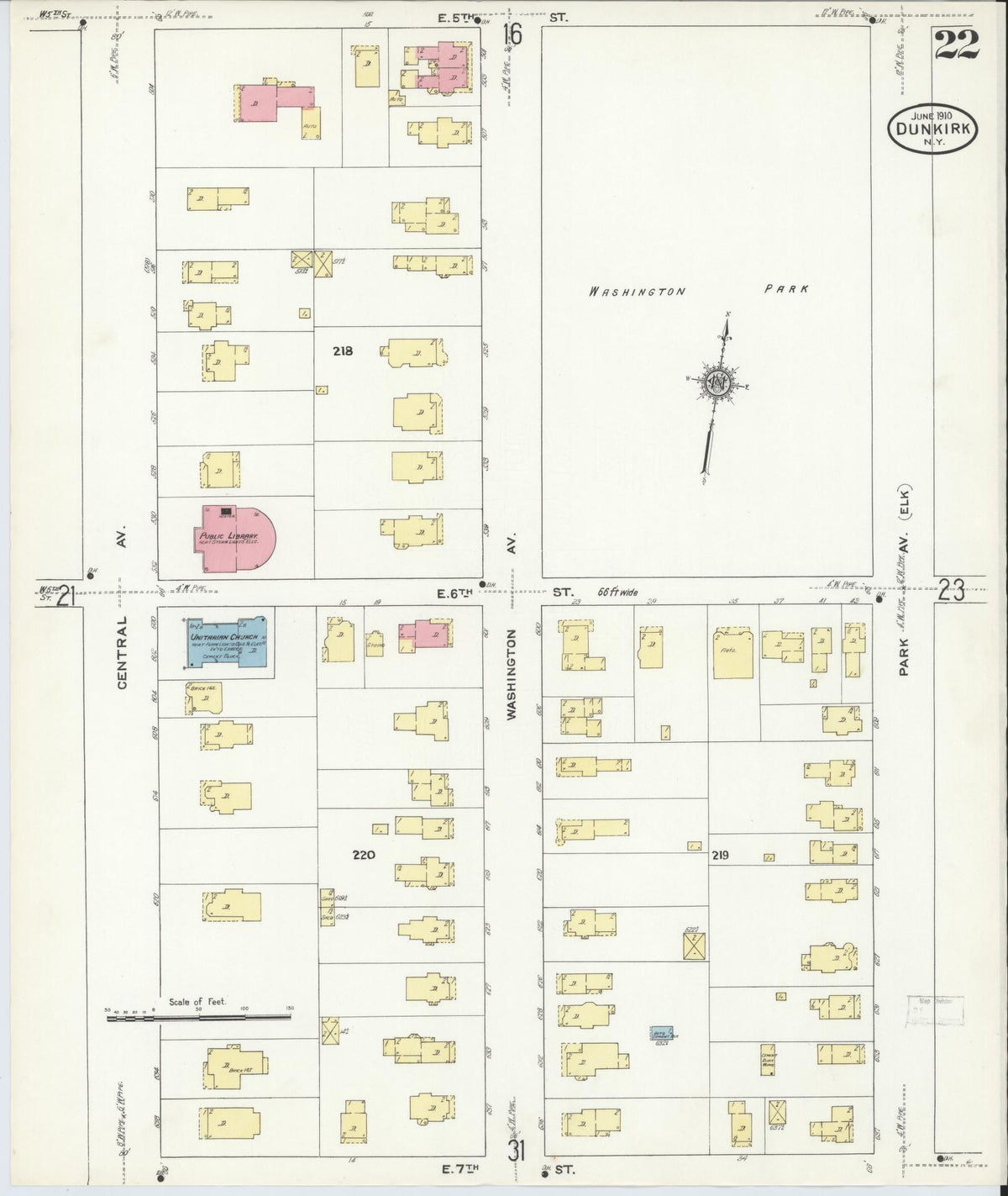 Sanborn Fire Insurance Map from Dunkirk, Chautauqua County, New York (1910), Sheet #0022 - Complete Map Set gallery image, historic Sanborn map, vintage wall art, New York New York