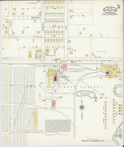 Sanborn Fire Insurance Map from Charleston, Tallahatchie County, Mississippi (1915), Sheet #0005 - Complete Map Set gallery image, historic Sanborn map, vintage wall art, Mississippi Mississippi