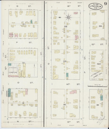 Sanborn Fire Insurance Map from Lincoln, Lancaster County, Nebraska (1886), Sheet #0009 - Complete Map Set gallery image, historic Sanborn map, vintage wall art, Nebraska Nebraska