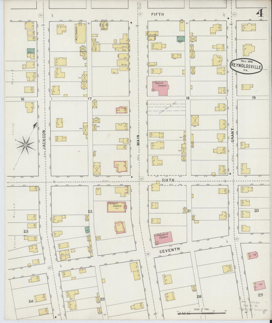 Sanborn Fire Insurance Map from Reynoldsville, Jefferson County, Pennsylvania (1894), Sheet #0004 - Historic Sanborn Fire Insurance Map Print, vintage old map wall art, antique decor, genealogy gift, Pennsylvania Pennsylvania map