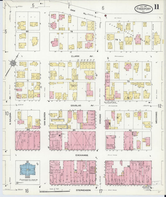 Sanborn Fire Insurance Map from Freeport, Stephenson County, Illinois (1910), Sheet #0011 - Historic Sanborn Fire Insurance Map Print, vintage old map wall art, antique decor, genealogy gift, Illinois Illinois map