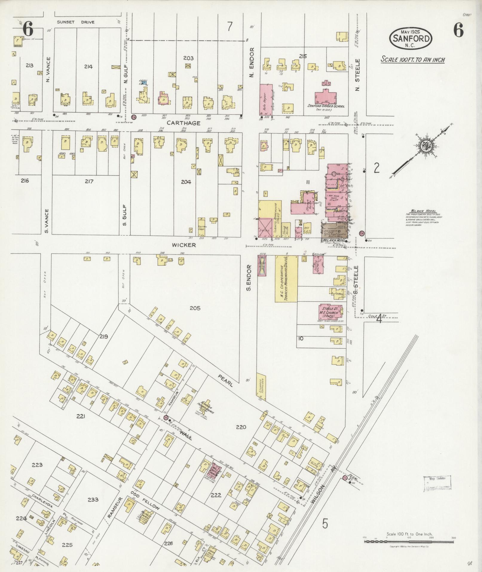 Sanborn Fire Insurance Map from Sanford, Lee County, North Carolina (1925), Sheet #0006 - Complete Map Set gallery image, historic Sanborn map, vintage wall art, North Carolina North Carolina