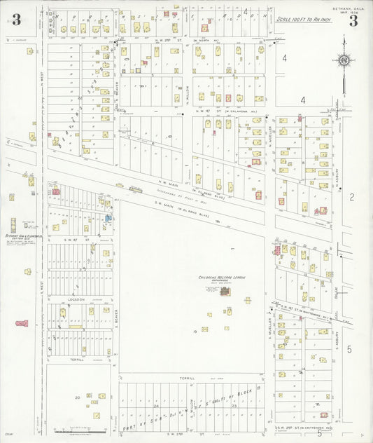 Sanborn Fire Insurance Map from Bethany, Oklahoma County, Oklahoma (1936), Sheet #0003 - Historic Sanborn Fire Insurance Map Print, vintage old map wall art, antique decor, genealogy gift, Bethany Oklahoma map