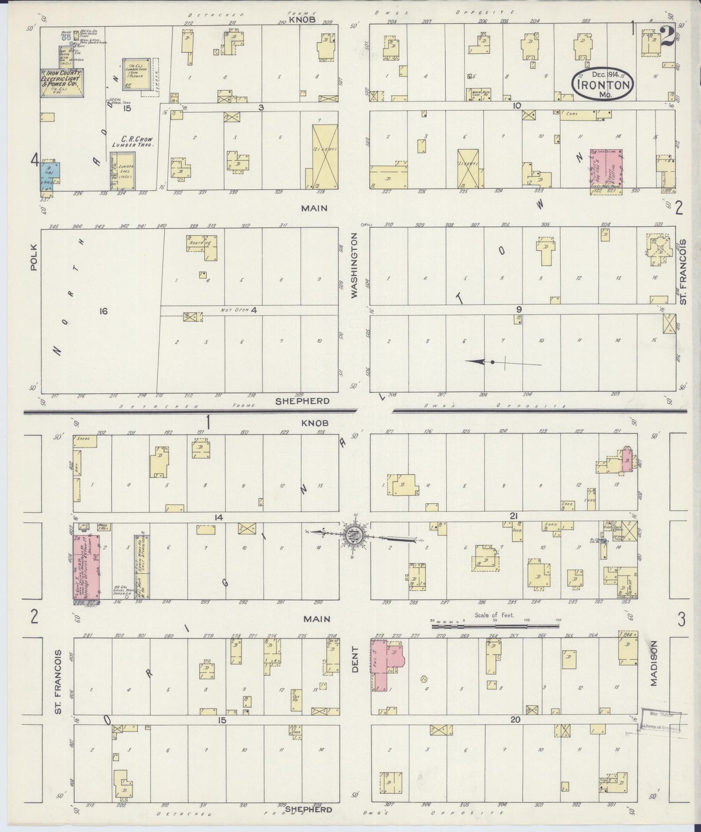 Sanborn Fire Insurance Map from Ironton, Iron County, Missouri (1914), Sheet #0002 - Historic Sanborn Fire Insurance Map Print, vintage old map wall art, antique decor, genealogy gift, Missouri Missouri map
