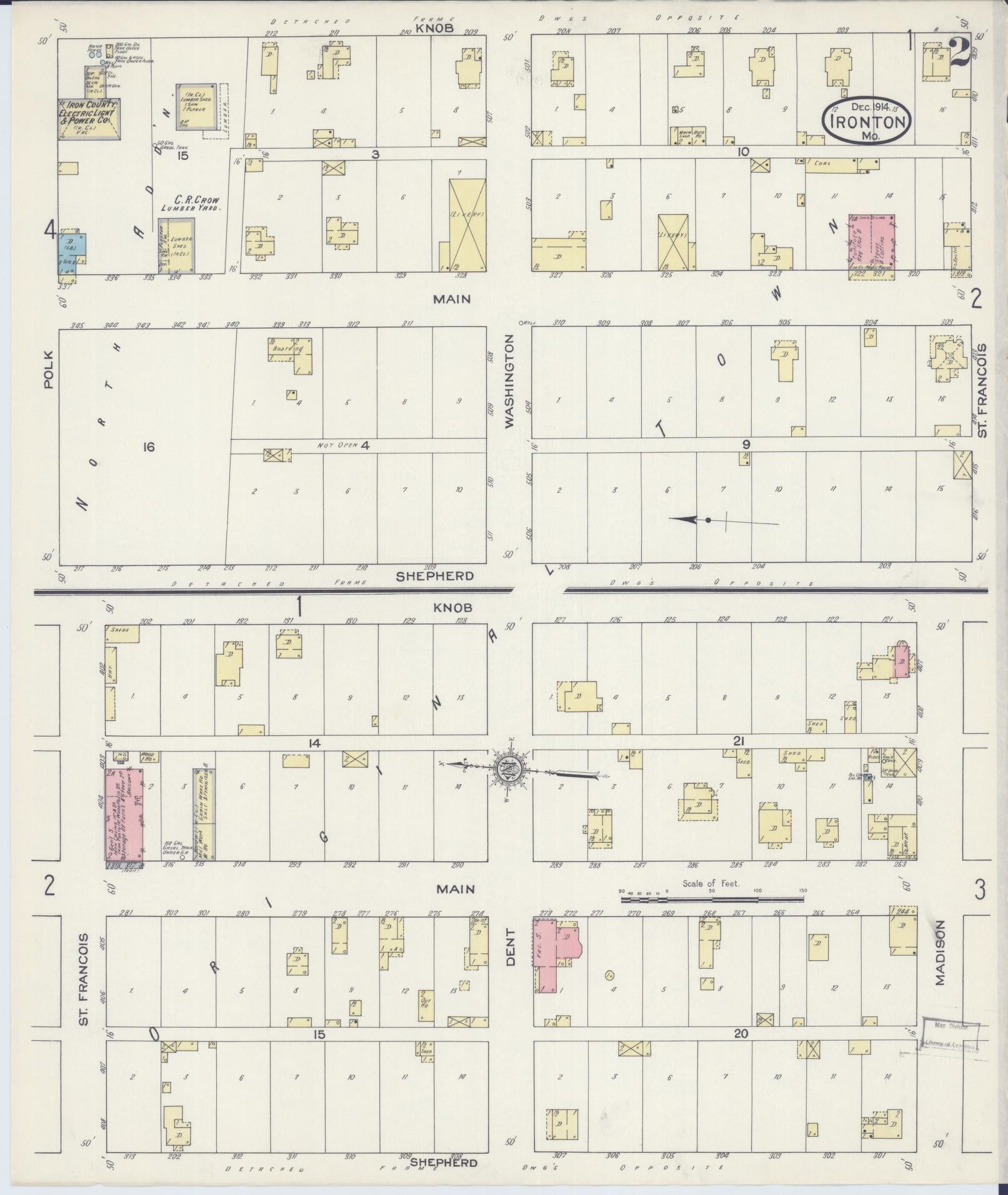 Sanborn Fire Insurance Map from Ironton, Iron County, Missouri (1914), Sheet #0002 - Historic Sanborn Fire Insurance Map Print, vintage old map wall art, antique decor, genealogy gift, Missouri Missouri map