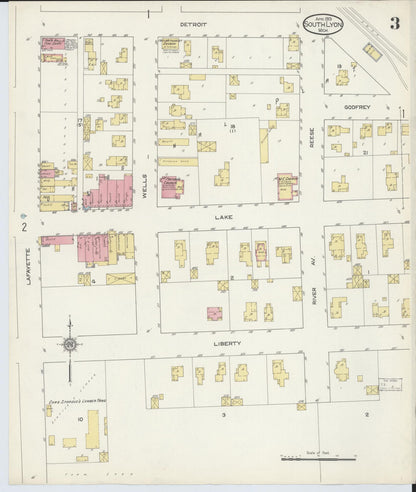 Sanborn Fire Insurance Map from South Lyon, Oakland County, Michigan (1913), Sheet #0003 - Historic Sanborn Fire Insurance Map Print, vintage old map wall art, antique decor, genealogy gift, Michigan Michigan map