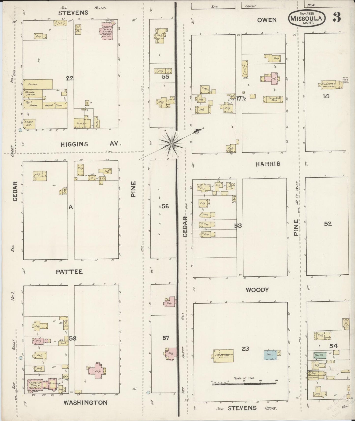 Sanborn Fire Insurance Map from Missoula, Missoula County, Montana (1888), Sheet #0003 - Complete Map Set gallery image, historic Sanborn map, vintage wall art, Montana Montana