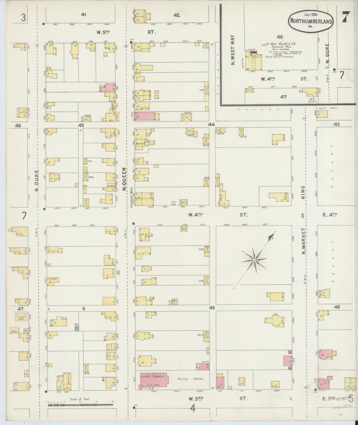 Sanborn Fire Insurance Map from Northumberland, Northumberland County, Pennsylvania (1896), Sheet #0007 - Historic Sanborn Fire Insurance Map Print, vintage old map wall art, antique decor, genealogy gift, Pennsylvania Pennsylvania map