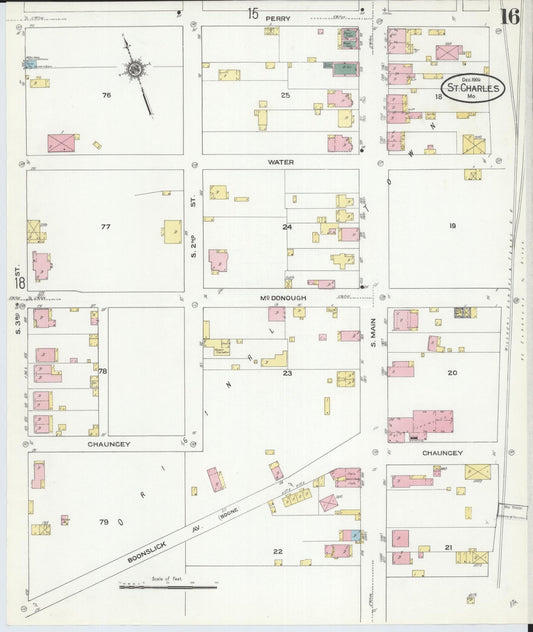 Sanborn Fire Insurance Map from Saint Charles, Saint Charles County, Missouri (1909), Sheet #0016 - Historic Sanborn Fire Insurance Map Print, vintage old map wall art, antique decor, genealogy gift, Missouri Missouri map