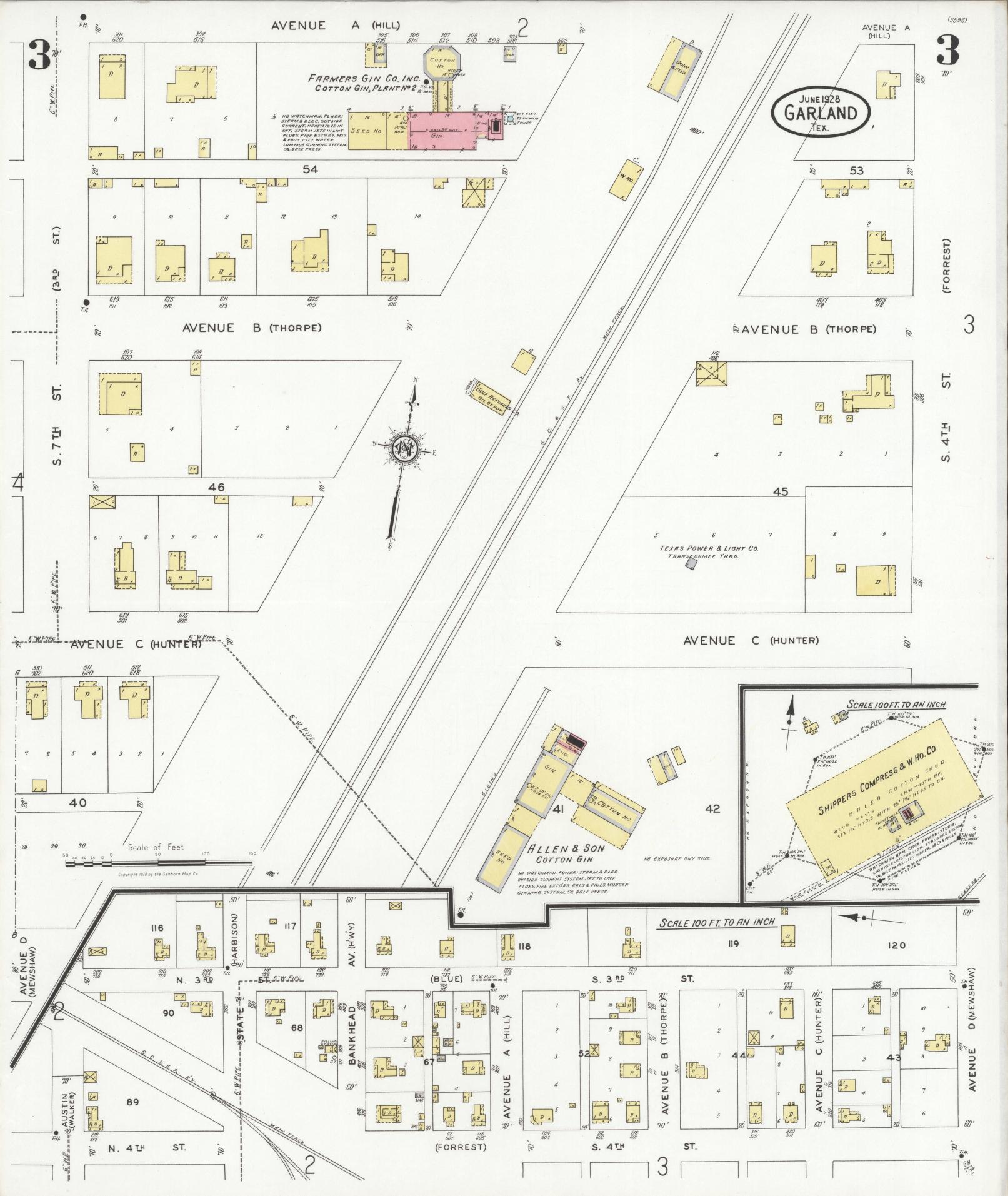 Sanborn Fire Insurance Map from Garland, Dallas County, Texas (1928), Sheet #0003 - Historic Sanborn Fire Insurance Map Print, vintage old map wall art, antique decor, genealogy gift, Texas Texas map