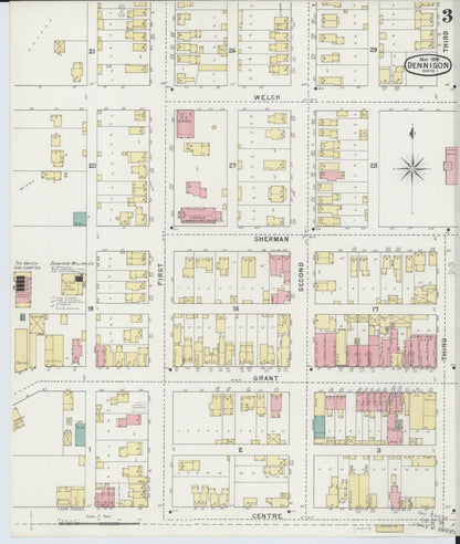 Sanborn Fire Insurance Map from Dennison, Tuscarawas County, Ohio (1895), Sheet #0003 - Historic Sanborn Fire Insurance Map Print, vintage old map wall art, antique decor, genealogy gift, Ohio Ohio map