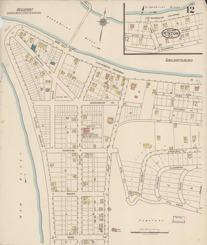 Sanborn Fire Insurance Map from Hinton, Summer County, West Virginia (1922), Sheet #0012 - Complete Map Set gallery image, historic Sanborn map, vintage wall art, West Virginia West Virginia