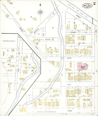 Sanborn Fire Insurance Map from Wallace, Shoshone County, Idaho (1905), Sheet #0002 - Complete Map Set gallery image, historic Sanborn map, vintage wall art, Idaho Idaho