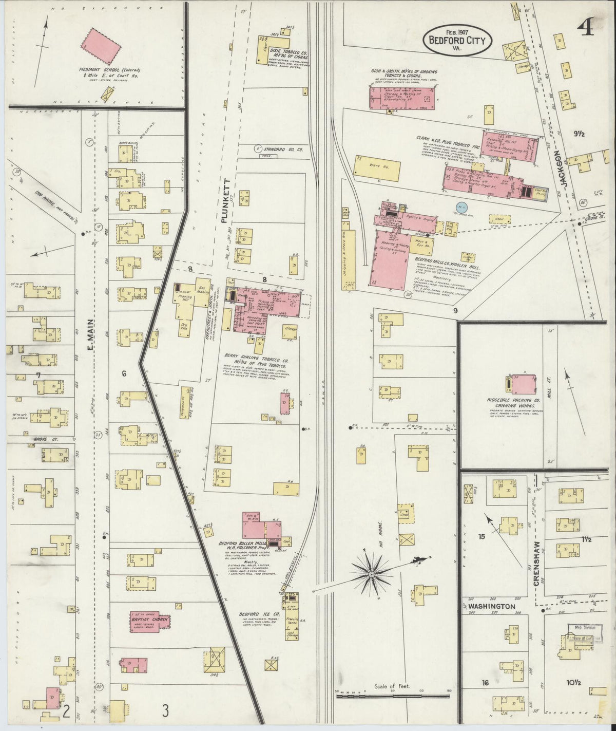 Sanborn Fire Insurance Map from Bedford, Independent Cities, Virginia (1907), Sheet #0004 - Complete Map Set gallery image, historic Sanborn map, vintage wall art, Virginia Virginia