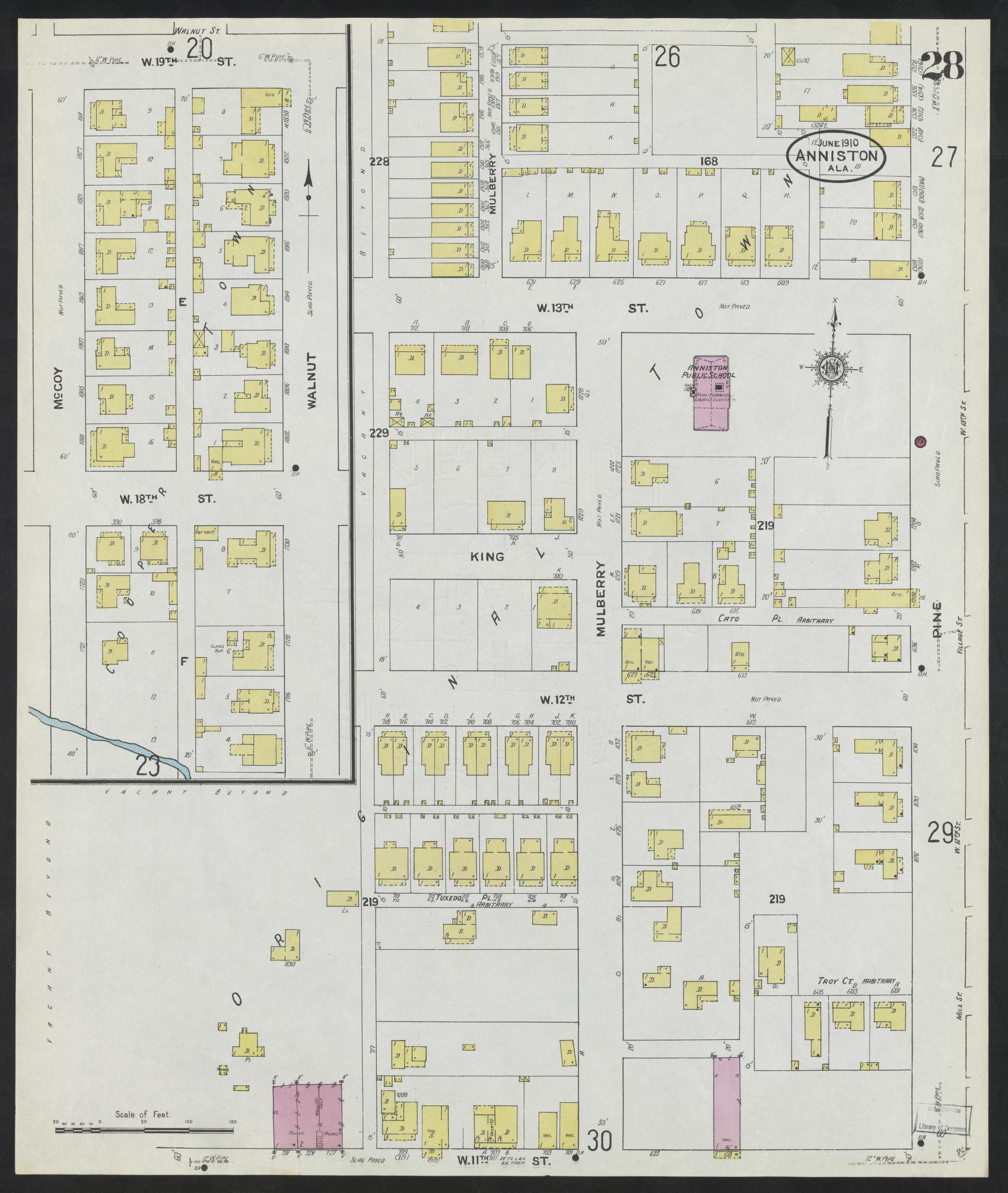 Sanborn Fire Insurance Map from Anniston, Calhoun County, Alabama (1910), Sheet #0028 - Complete Map Set gallery image, historic Sanborn map, vintage wall art, Alabama Alabama