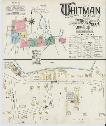 Sanborn Fire Insurance Map from Whitman, Plymouth County, Massachusetts (1891), Sheet #0001 - Complete Map Set gallery image, historic Sanborn map, vintage wall art, Massachusetts Massachusetts
