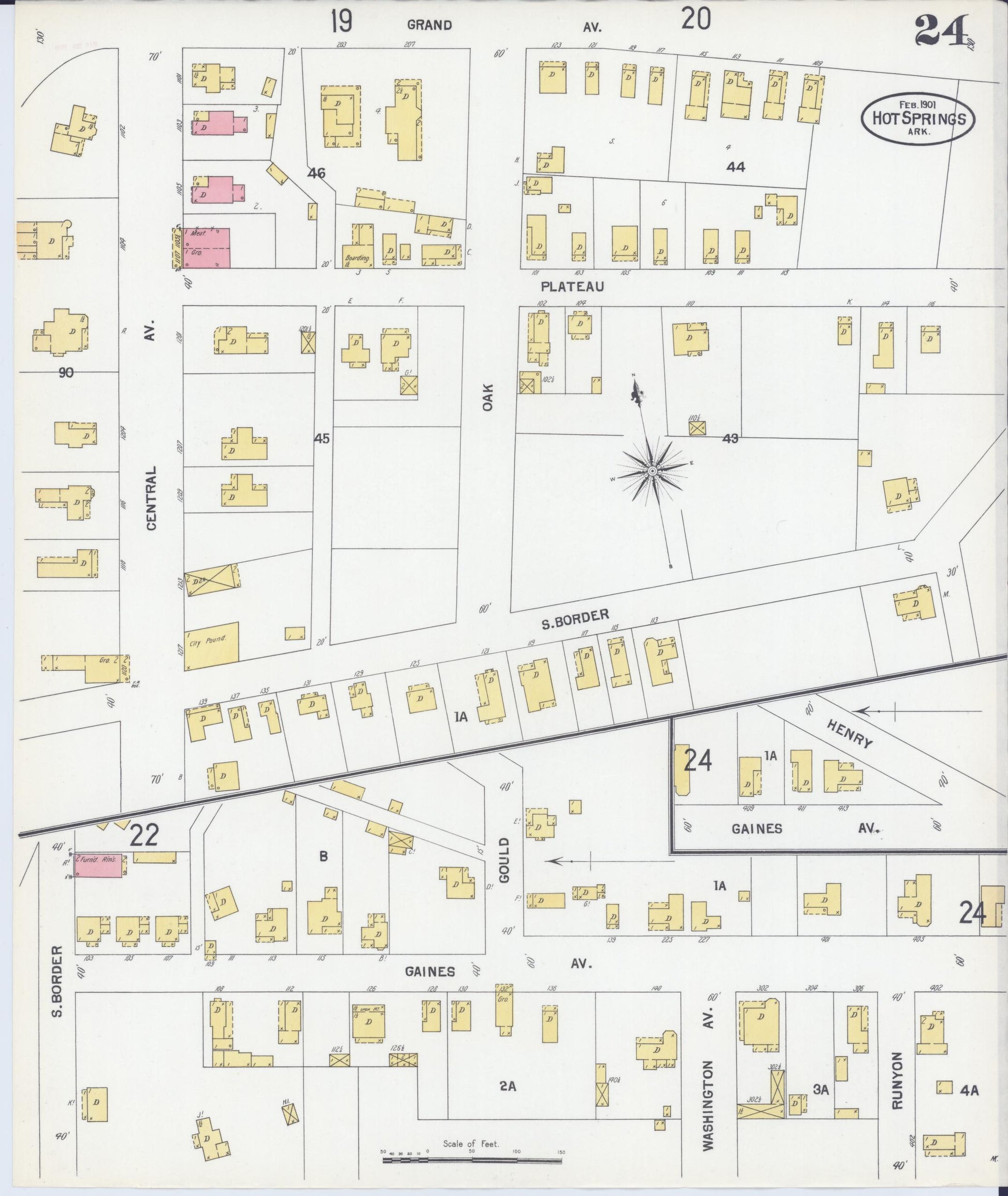 Sanborn Fire Insurance Map from Hot Springs, Garland County, Arkansas (1901), Sheet #0024 - Complete Map Set gallery image, historic Sanborn map, vintage wall art, Arkansas Arkansas