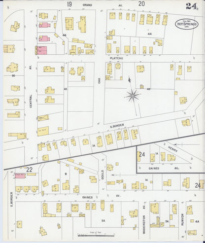 Sanborn Fire Insurance Map from Hot Springs, Garland County, Arkansas (1901), Sheet #0024 - Complete Map Set gallery image, historic Sanborn map, vintage wall art, Arkansas Arkansas