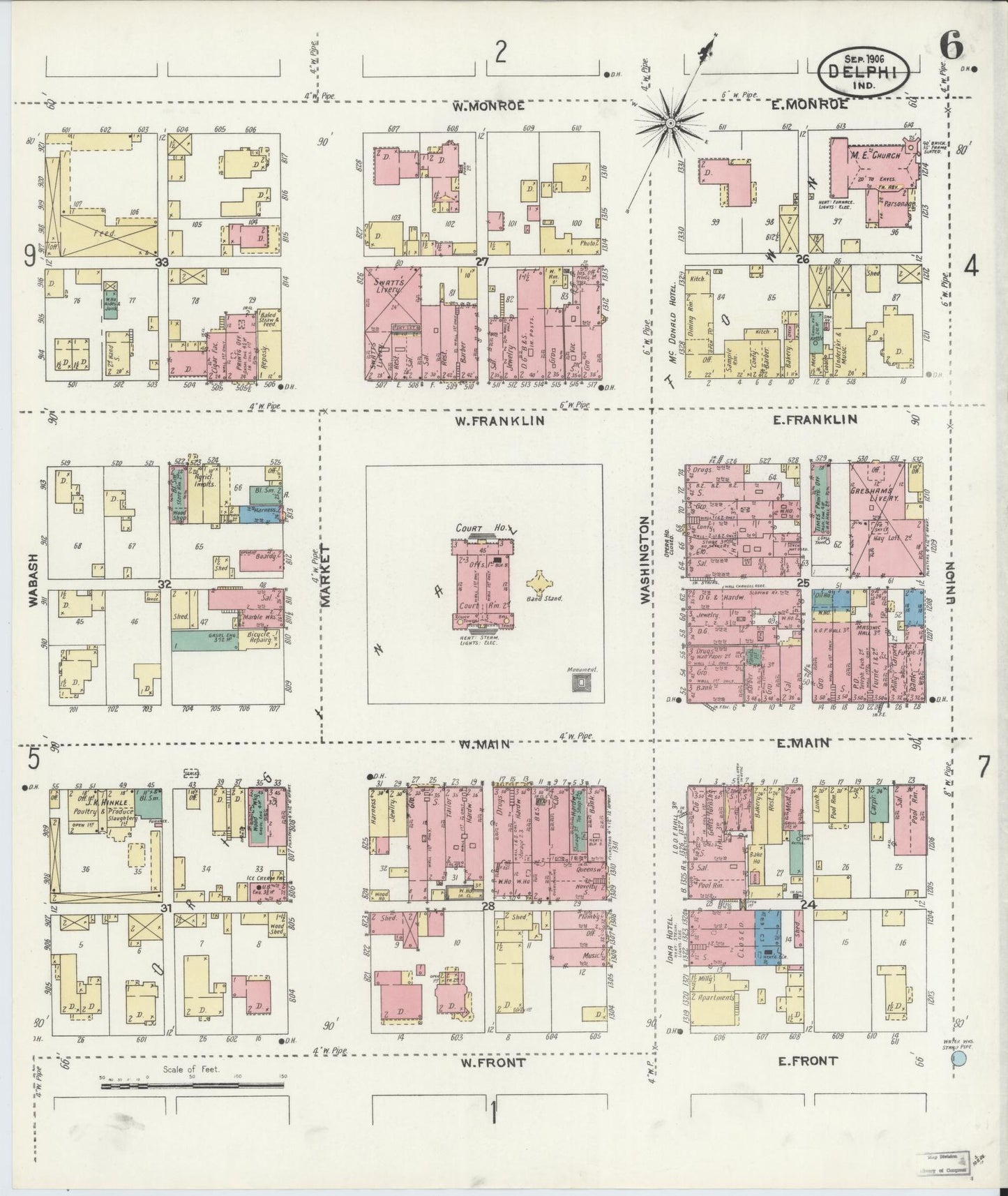 Sanborn Fire Insurance Map from Delphi, Carroll County, Indiana (1906), Sheet #0006 - Historic Sanborn Fire Insurance Map Print, vintage old map wall art, antique decor, genealogy gift, Indiana Indiana map