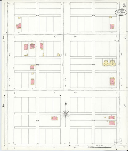 Sanborn Fire Insurance Map from Tucson, Pima County, Arizona (1909), Sheet #0005 - Complete Map Set gallery image, historic Sanborn map, vintage wall art, Arizona Arizona