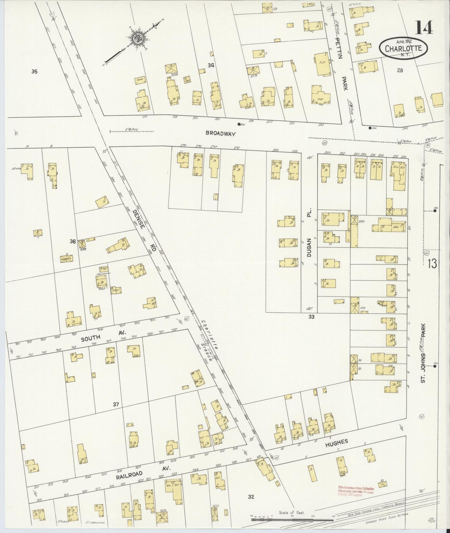 Sanborn Fire Insurance Map from Charlotte, Monroe County, New York (1912), Sheet #0014 - Historic Sanborn Fire Insurance Map Print, vintage old map wall art, antique decor, genealogy gift, New York New York map