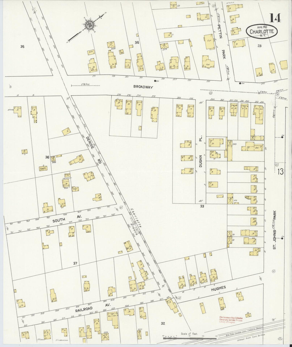 Sanborn Fire Insurance Map from Charlotte, Monroe County, New York (1912), Sheet #0014 - Historic Sanborn Fire Insurance Map Print, vintage old map wall art, antique decor, genealogy gift, New York New York map