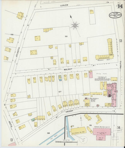 Sanborn Fire Insurance Map from Stamford, Fairfield County, Connecticut (1896), Sheet #0014 - Complete Map Set gallery image, historic Sanborn map, vintage wall art, Connecticut Connecticut