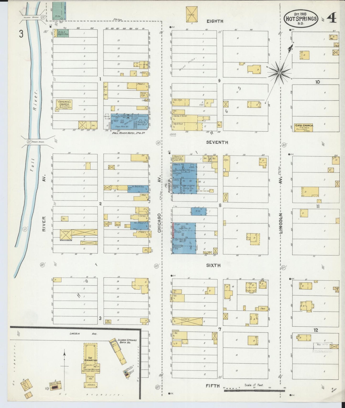 Sanborn Fire Insurance Map from Hot Springs, Fall River County, South Dakota (1903), Sheet #0004 - Complete Map Set gallery image, historic Sanborn map, vintage wall art, South Dakota South Dakota