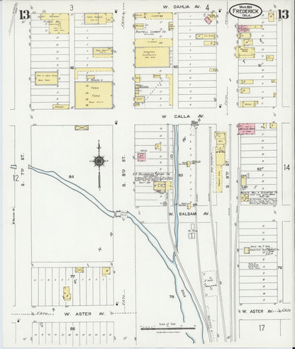 Sanborn Fire Insurance Map from Frederick, Tillman County, Oklahoma (1924), Sheet #0013 - Complete Map Set gallery image, historic Sanborn map, vintage wall art, Oklahoma Oklahoma