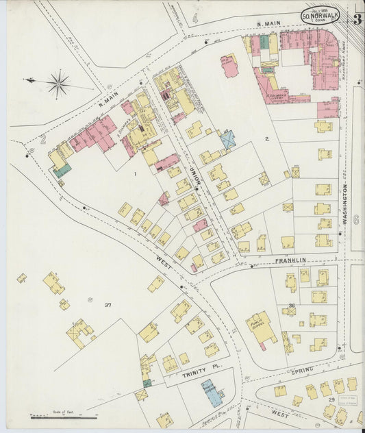 Sanborn Fire Insurance Map from South Norwalk, Fairfield County, Connecticut (1895), Sheet #0003 - Historic Sanborn Fire Insurance Map Print, vintage old map wall art, antique decor, genealogy gift, Connecticut Connecticut map
