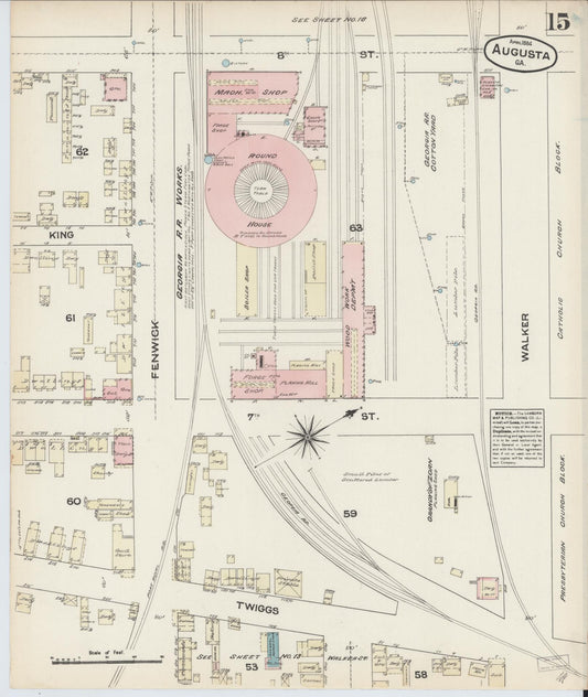 Sanborn Fire Insurance Map from Augusta, Richmond County, Georgia (1884), Sheet #0015 - Historic Sanborn Fire Insurance Map Print, vintage old map wall art, antique decor, genealogy gift, Georgia Georgia map