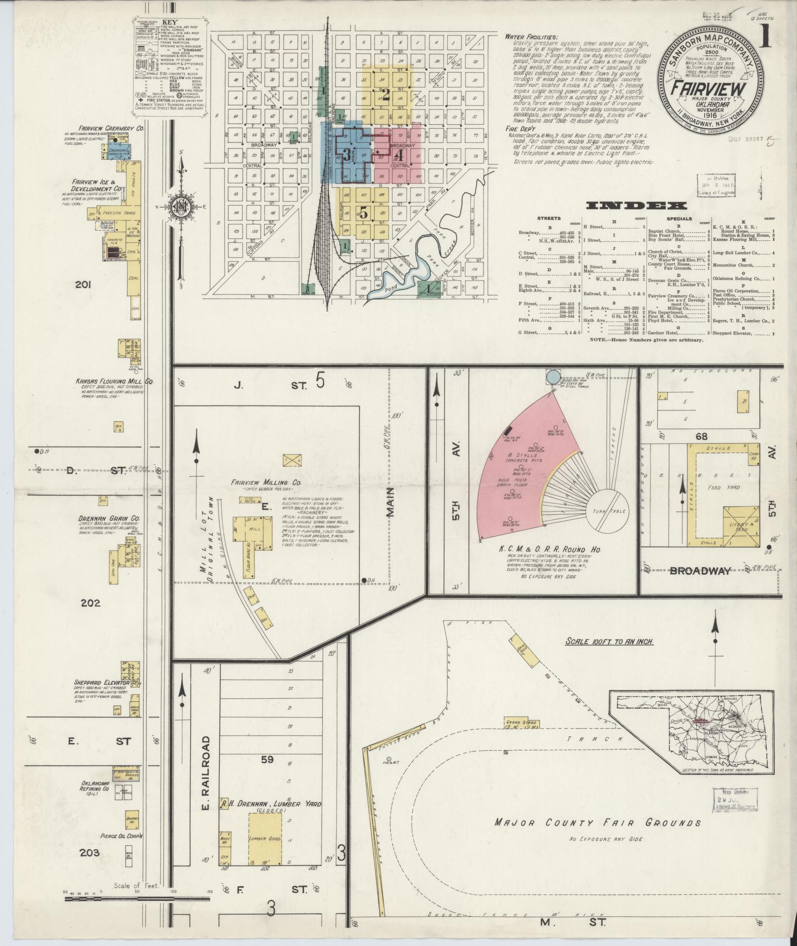 Sanborn Fire Insurance Map from Fairview, Major County, Oklahoma (1916), Sheet #0001 - Complete Map Set gallery image, historic Sanborn map, vintage wall art, Oklahoma Oklahoma