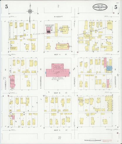 Sanborn Fire Insurance Map from Iron Mountain, Dickinson County, Michigan (1930), Sheet #0005 - Historic Sanborn Fire Insurance Map Print, vintage old map wall art, antique decor, genealogy gift, Michigan Michigan map