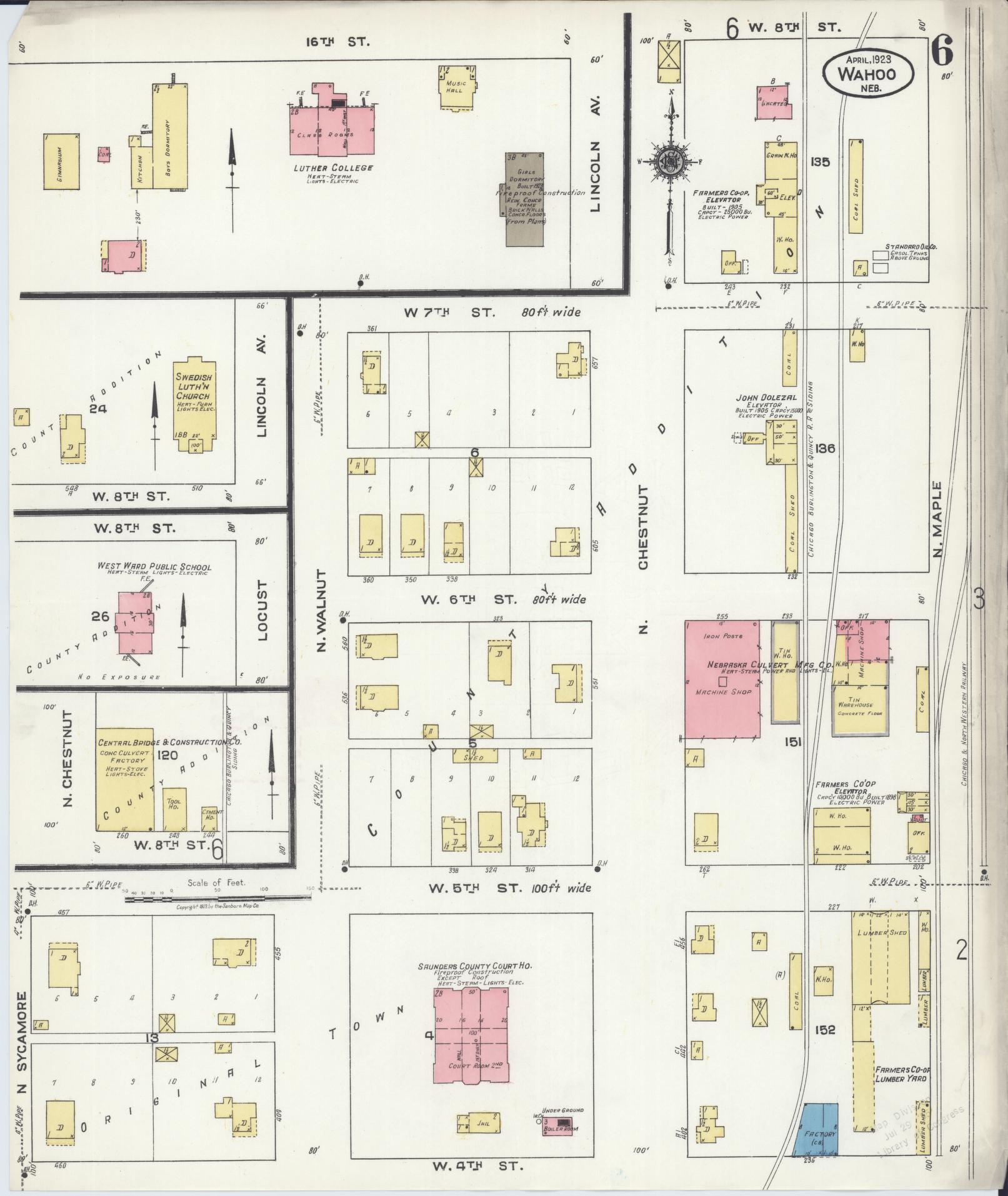 Sanborn Fire Insurance Map from Wahoo, Saunders County, Nebraska (1923), Sheet #0006 - Complete Map Set gallery image, historic Sanborn map, vintage wall art, Nebraska Nebraska