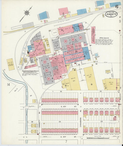 Sanborn Fire Insurance Map from Jeannette, Westmoreland County, Pennsylvania (1916), Sheet #0006 - Complete Map Set gallery image, historic Sanborn map, vintage wall art, Pennsylvania Pennsylvania